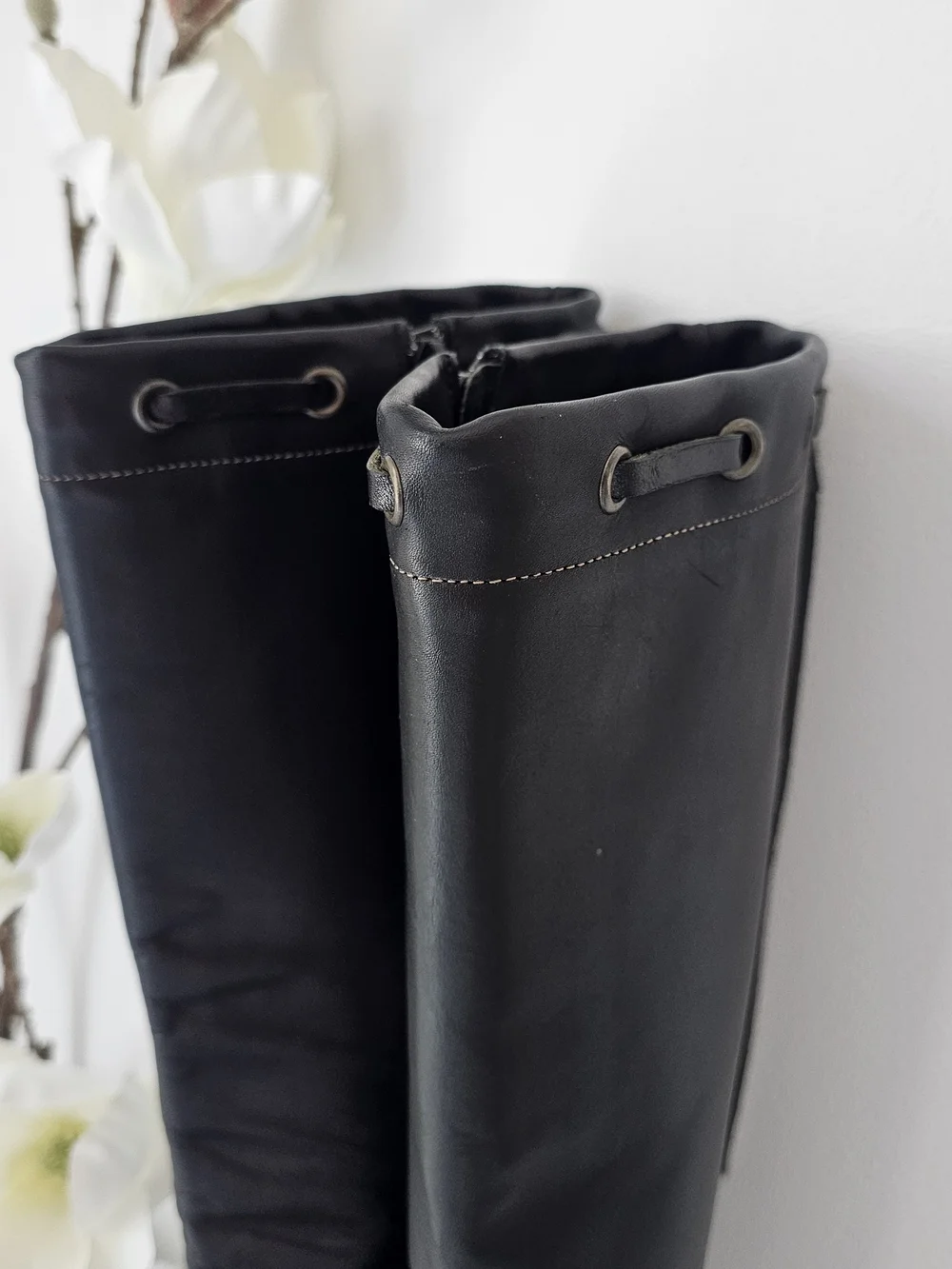 Coach Bella Waxy Calf Black Leather Knee Boots